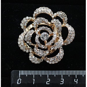 Зажим для платка "роза", стразы, цвет белый+золотистый