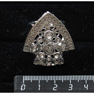 Кольцо для платка "треугольники", стразы, цвет белый+серебристый