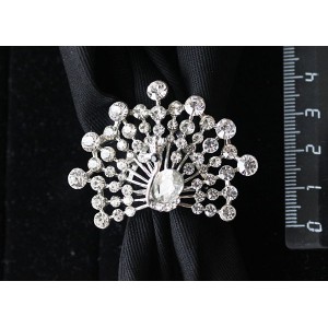 Кольцо для платка "павлин", стразы, цвет белый+серебристый