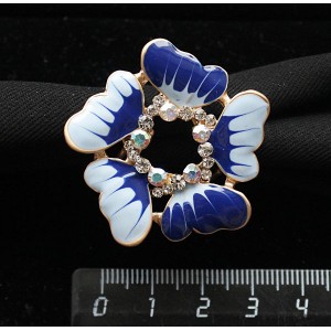 Кольцо для платка "незабудка", стразы, цвет синий+белый+золотистый