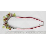 Колье из сердолика на шнуре, шарик 6мм + капельки 12мм, с цветами и листиками акрил