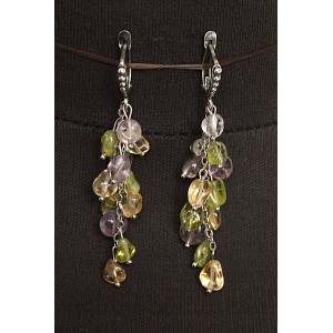 Cерьги из аметиста, цитрина, хризолита на цепочке