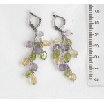 Cерьги из аметиста, цитрина, хризолита на цепочке