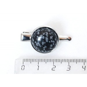 Заколка-крокодил с обсидианом снежным, круг 18мм