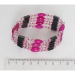 Браслет из гематита (магнитный) + бусины пластик, цвет фуксия