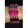Браслет из гематита (магнитный) + бусины пластик, цвет фуксия