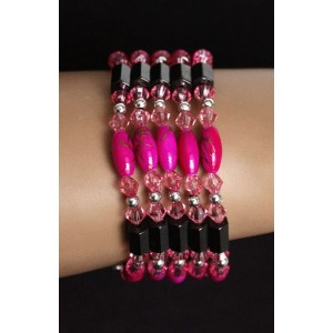 Браслет из гематита (магнитный) + бусины пластик, цвет фуксия