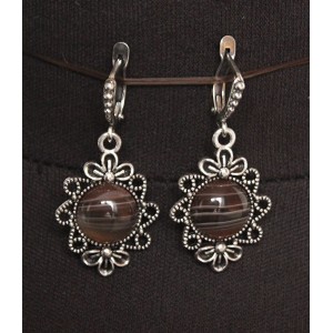 Cерьги из агата серого "2 цветка", круг 12мм