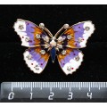 Брошь со стразами "бабочка" 45х30мм, эмаль, цвет сиреневый+золотистый+белый