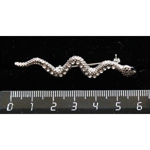 Брошь со стразами "змейка", цвет серебристый