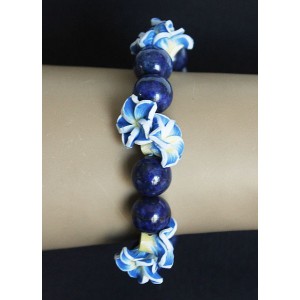 Браслет из лазурита "лилии", шарик 10мм+цветы из полимерной глины