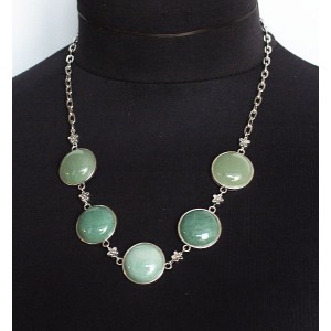 Колье из кварца зеленого на цепочке, круг 20мм