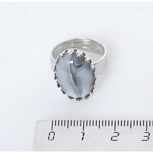 Кольцо c агатом серо-коричневым (ботсванский), овал 18х13мм, безразмерное