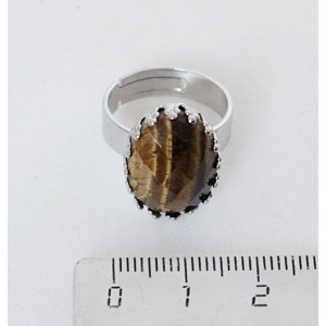 Кольцо с тигровым глазом, овал 18х13мм, огранка, безразмерное