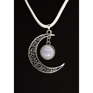 Кулон из агата голубого (сапфирин) "луна", круг 12мм