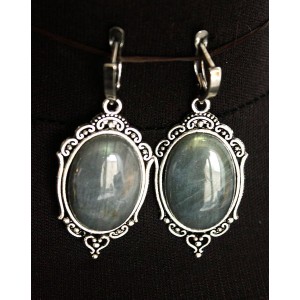 Серьги из лабрадорита "медальон", овал 25х18мм, швензы посеребрение