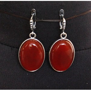 Серьги из сердолика, простой овал 25х18мм, швензы посеребрение