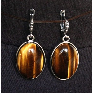 Серьги из тигрового глаза, простой овал 25х18мм, швензы посеребрение