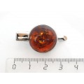Заколка-крокодил с янтарем (переплавленый, цвет коньячный), круг 18мм