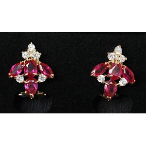 Серьги из корунда красного (рубин синт.), "4 камня"