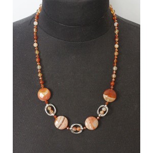 Колье из сердолика, "монетки"+шарик 6мм в рамке