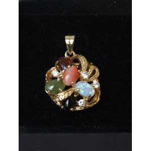 Кулон мульти "малина" (коралл, нефрит, опал, тигровый глаз, черный оникс)