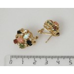 Серьги мультикамни "малина" (коралл оранжевый, нефрит, опал, тигровый глаз, черный оникс)