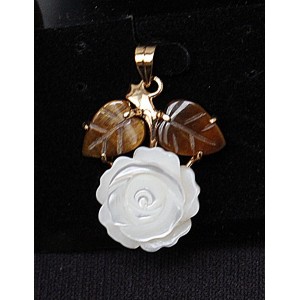 Кулон из тигрового глаза и перламутра "1 роза крупная"