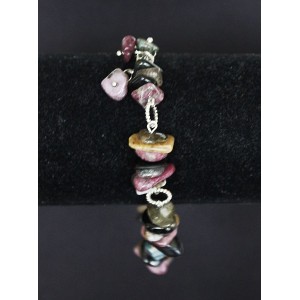 Браслет из турмалина, крупная плоская галтовка, на колечках