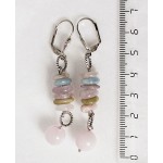 Серьги из морганита (крупная плоская галтовка) и кварца розового (шарик 10мм), на колечках