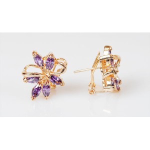 Серьги из аметиста (синт.) "6 камней"