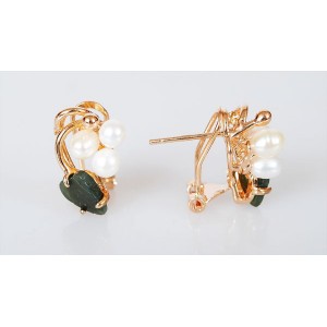 Серьги из жемчуга белого "3 жемчужины 1 лист тычинка" Серьги из жемчуга белого "3 жемчужины 1 лист тычинка"