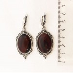 Серьги из бычьего глаза, овал 25х18мм, оправа "медальон", швензы посеребрение