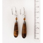 Cерьги из тигрового глаза, капелька 30мм, огранка, шапочка "вазочка малая"