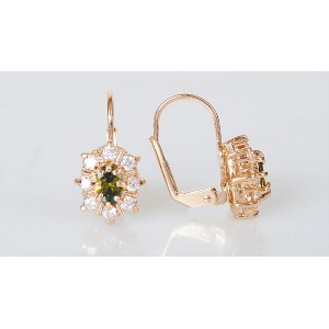 Серьги из хризолита (темный) "с лучами"