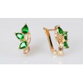 Серьги фианит зеленый "трехлисник"