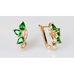 Серьги фианит зеленый "трехлисник"