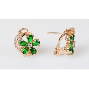 Серьги фианит зеленый "весенний цветок"