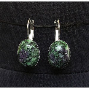 Серьги из цоизита, овал 18х13мм, замок петелька