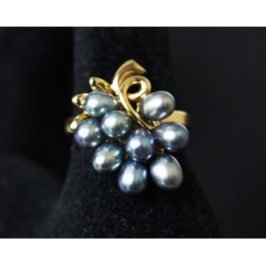 Кольцо с жемчугом черным "изабелла" 