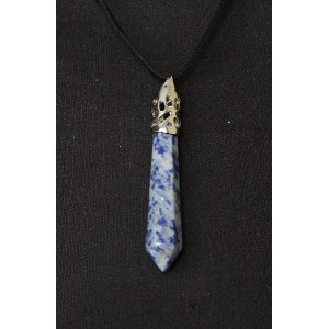 Кулон из лазурита бело-синего "кристалл", с металлическим узором