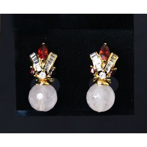 Серьги из кварца розового и граната "корона"