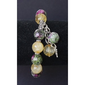 Браслет из цоизита и цитрина, шарик 12мм, огранка