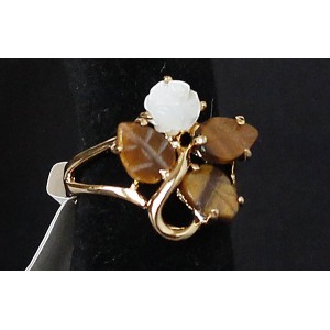 Кольцо с тигровым глазом "1 роза 3 листа"