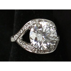 Кольцо с цирконом белым "зеркало" (родиум)