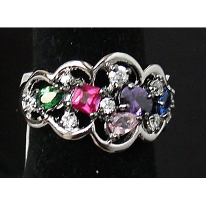 Кольцо с цирконом мульти "Радуга" (родиум)