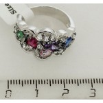 Кольцо с цирконом мульти "Радуга" (родиум)