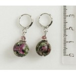 Серьги из цоизита (циозита) с рубином, шарик 12мм, гладкий