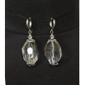 Серьги из горного хрусталя, камень 20-25мм, крупная огранка, швензы посеребрение