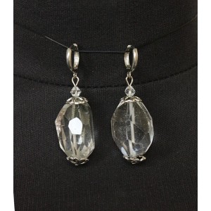 Серьги из горного хрусталя, камень 20-25мм, крупная огранка, швензы посеребрение